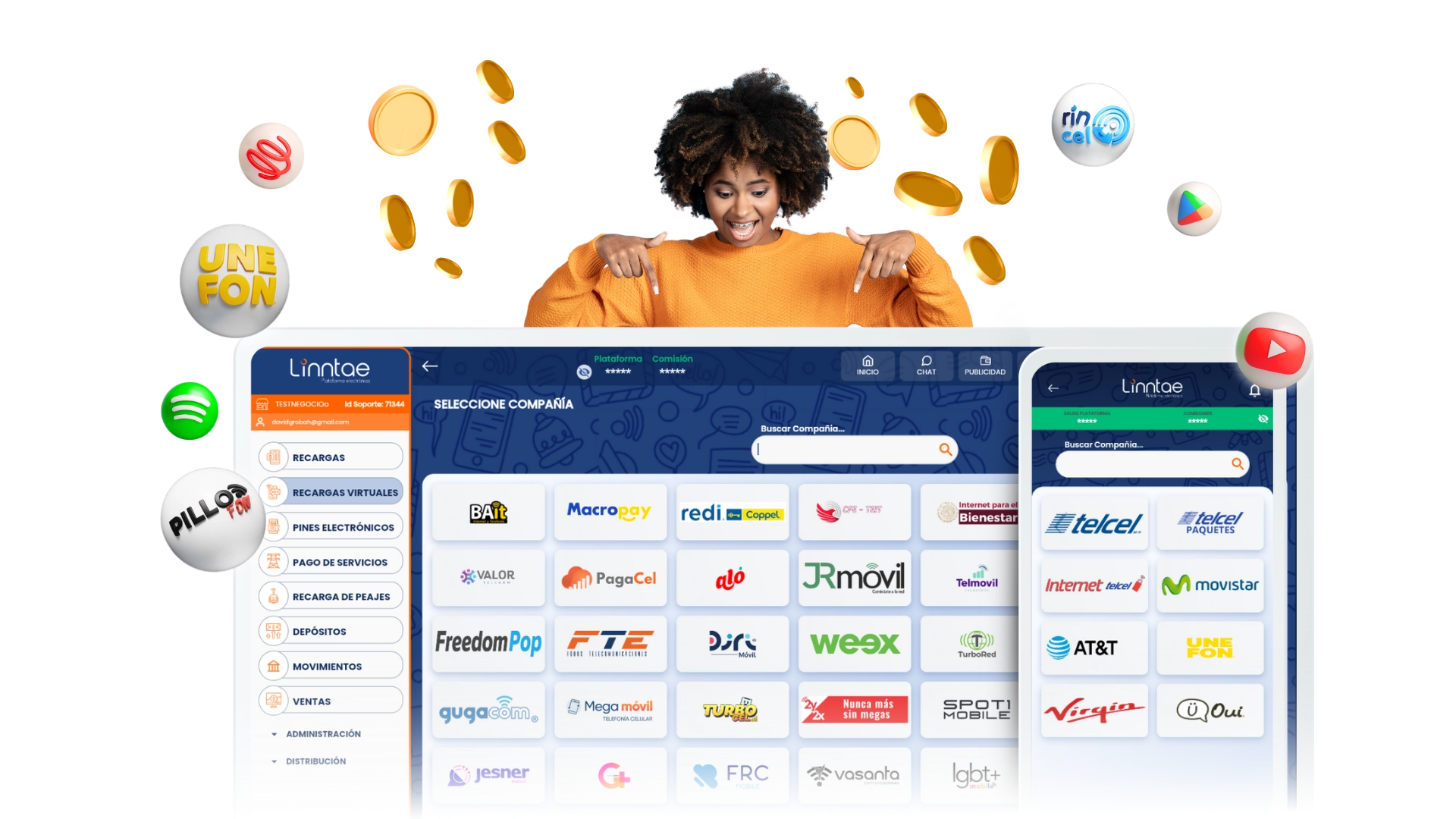 Persona feliz usando la app para su negocio